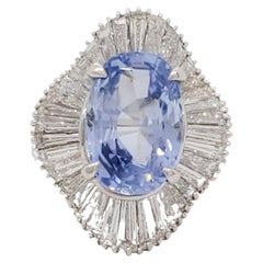 GIA Unheated Sri Lanka Blue Sapphire and Diamond Cocktail Ring in Platinum