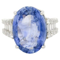 GIA Unheated Sri Lanka Blue Sapphire and White Diamond Cocktail Ring in Platinum