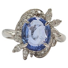 GIA Unheated Sri Lanka Blue Sapphire and White Diamond Ring in Platinum