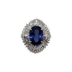 GIA Unheated Sri Lanka Blue Sapphire Oval and White Diamond Cocktail Ring