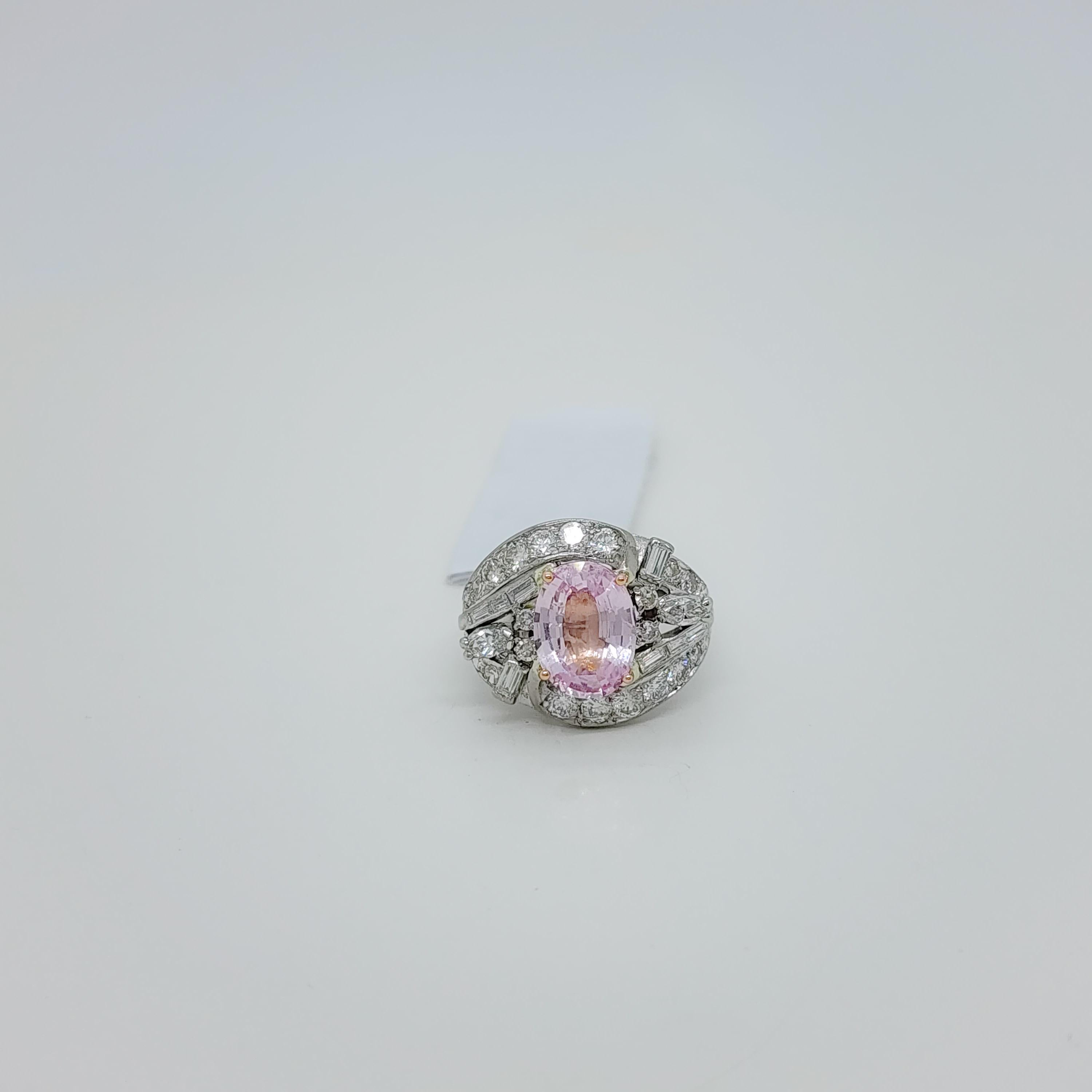 GIA Unheated Sri Lanka Padparadscha and White Diamond Cocktail Ring In New Condition For Sale In Los Angeles, CA