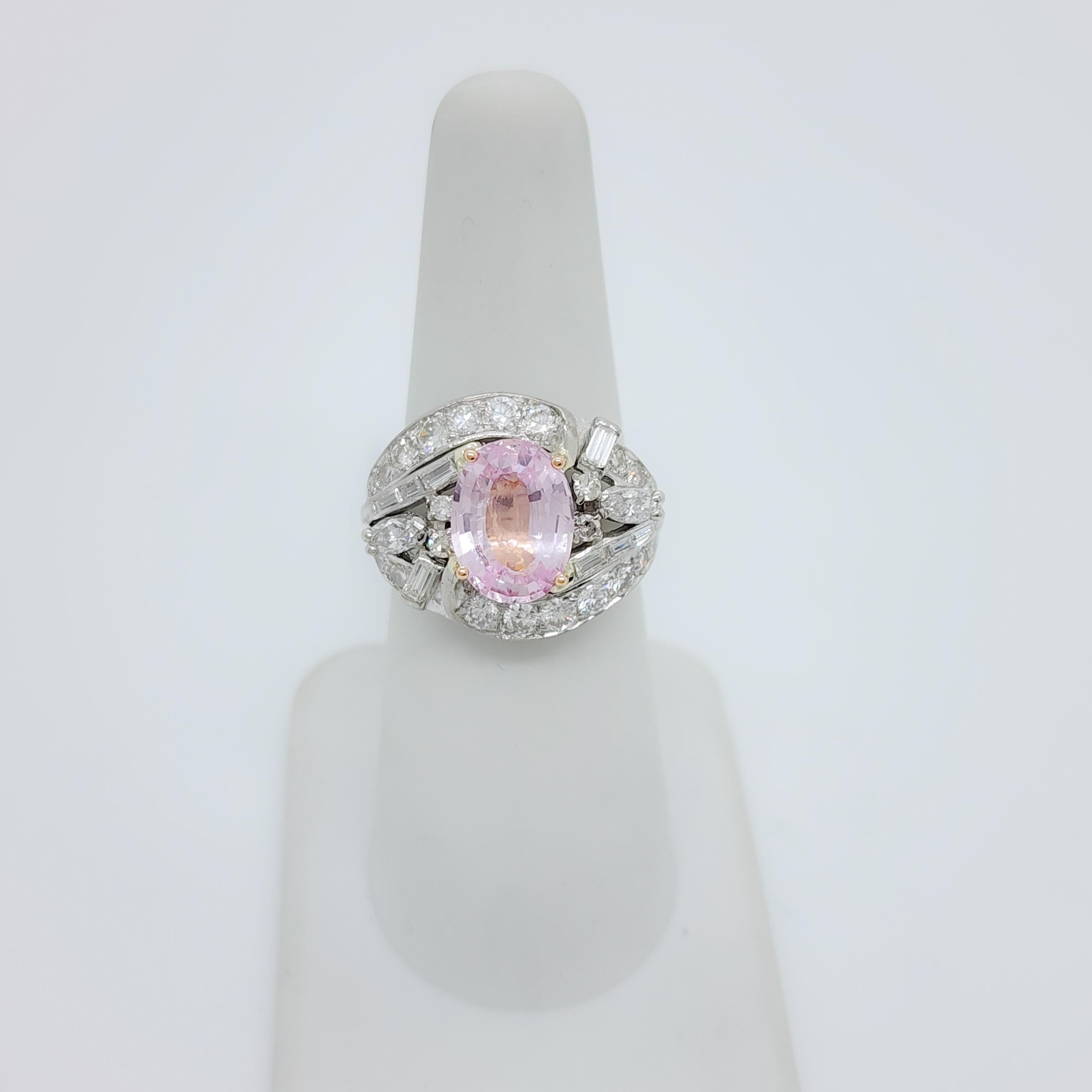 Women's or Men's GIA Unheated Sri Lanka Padparadscha and White Diamond Cocktail Ring For Sale