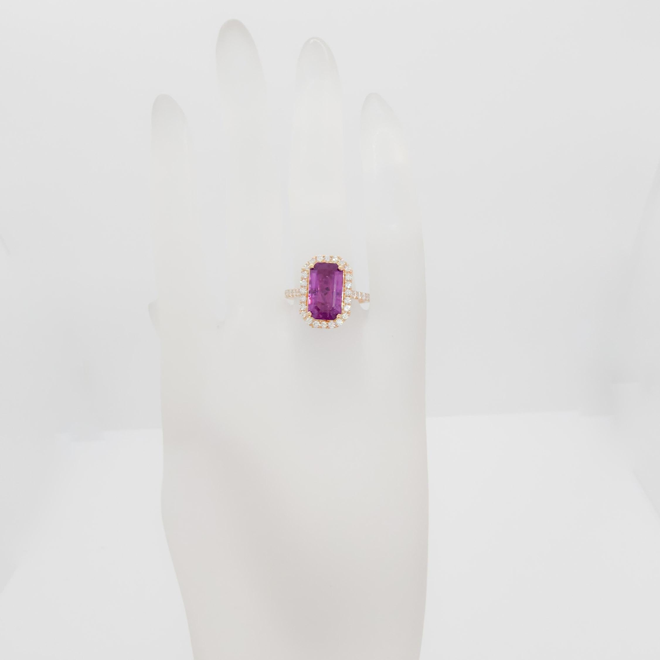 Women's or Men's GIA Unheated Sri Lanka Pink Purple Sapphire and Diamond Ring in 18k Rose Gold For Sale