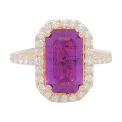 GIA Ring aus 18 Karat Roségold mit unerhitztem rosa lila Saphir und Diamanten aus Sri Lanka