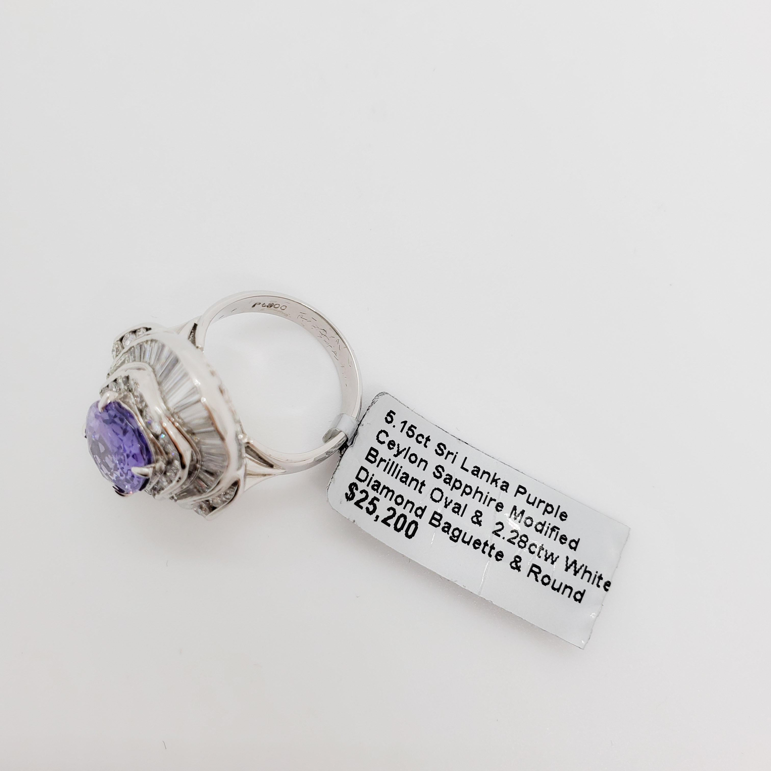 Women's or Men's GIA Unheated Sri Lanka Purple Sapphire Oval and White Diamond Cocktail Ring