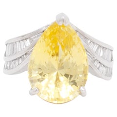 GIA Unheated Sri Lanka Yellow Sapphire and White Diamond Cocktail Ring