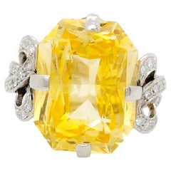 GIA Unheated Sri Lanka Yellow Sapphire and White Diamond Cocktail Ring in 18k