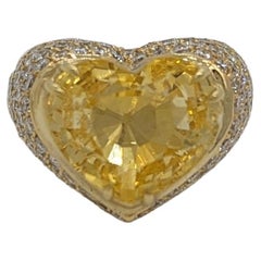 GIA Unheated Sri Lanka Yellow Sapphire and White Diamond Ring in 18K Yellow Gold