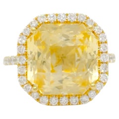 GIA Unheated Sri Lanka Yellow Sapphire Octagon and Diamond Cocktail Ring