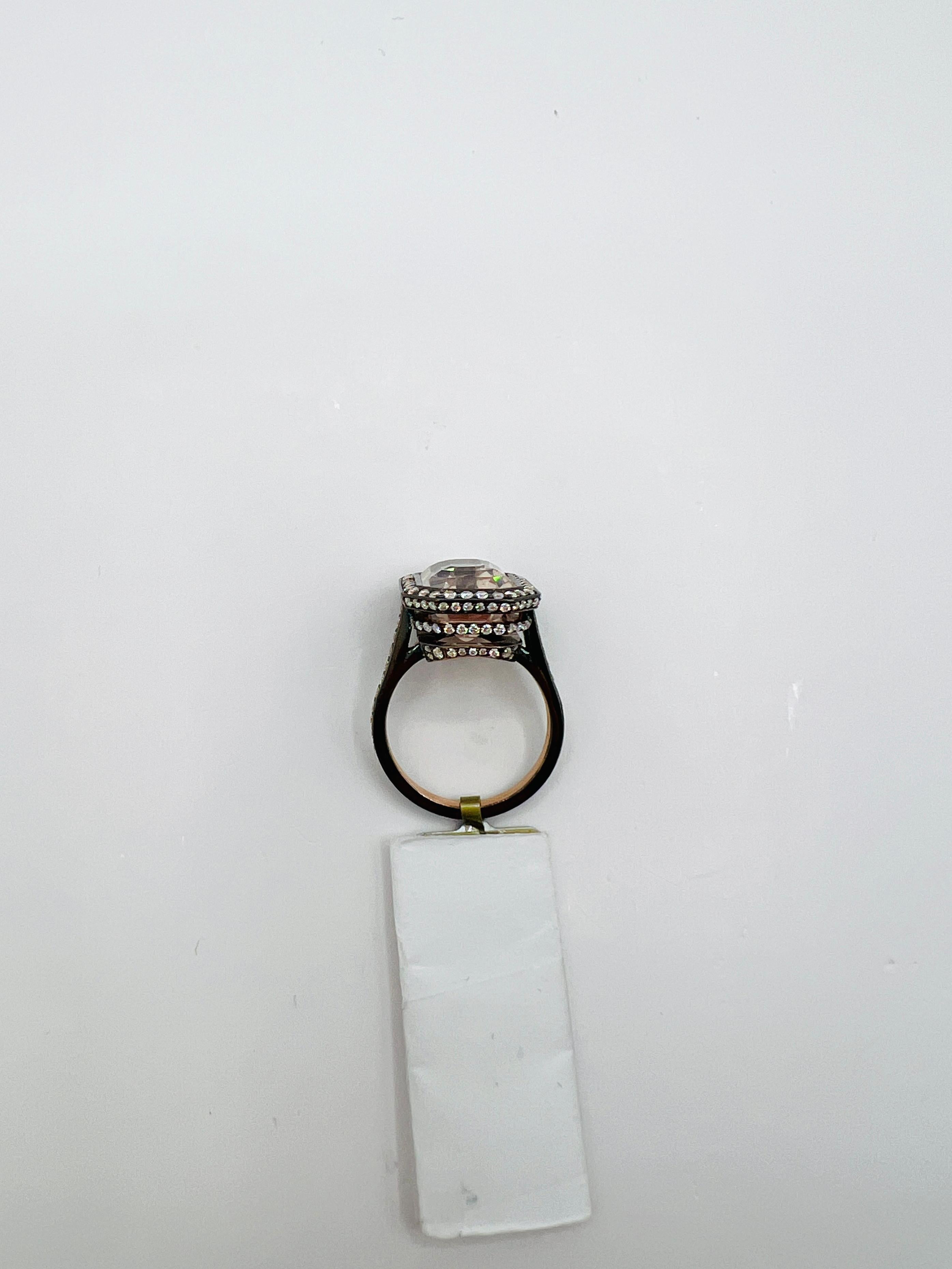 Femenino o masculino GIA Anillo de zafiro naranja muy claro sin calentar y diamante de 18 quilates y rodio negro en venta