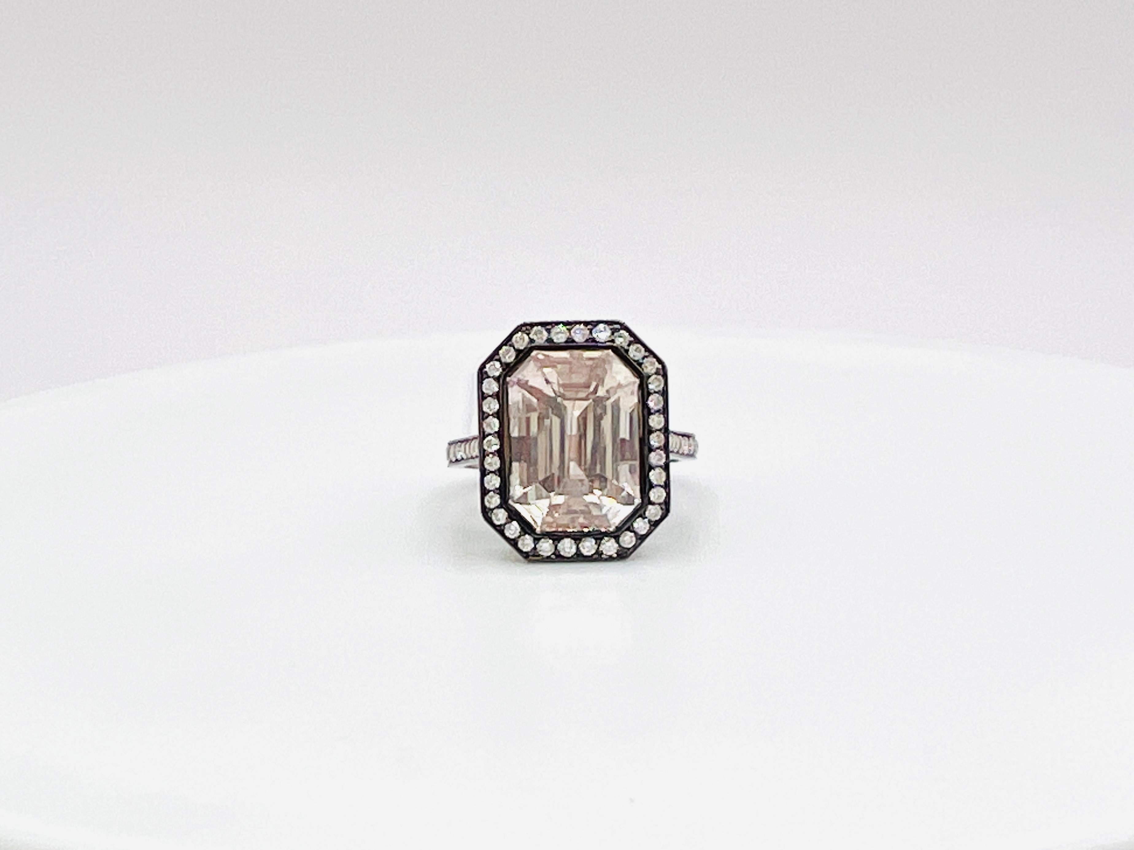 GIA Unheated Very Light Orange Sapphire and Diamond Ring in 18K & Black Rhodium