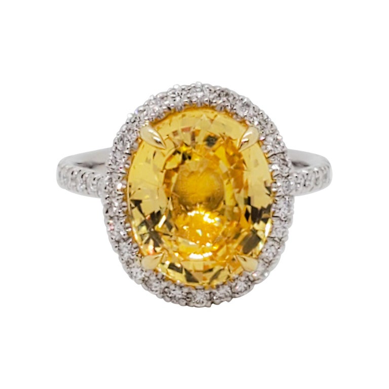 GIA Unheated Yellow Sapphire Oval and White Diamond Cocktail Ring For ...