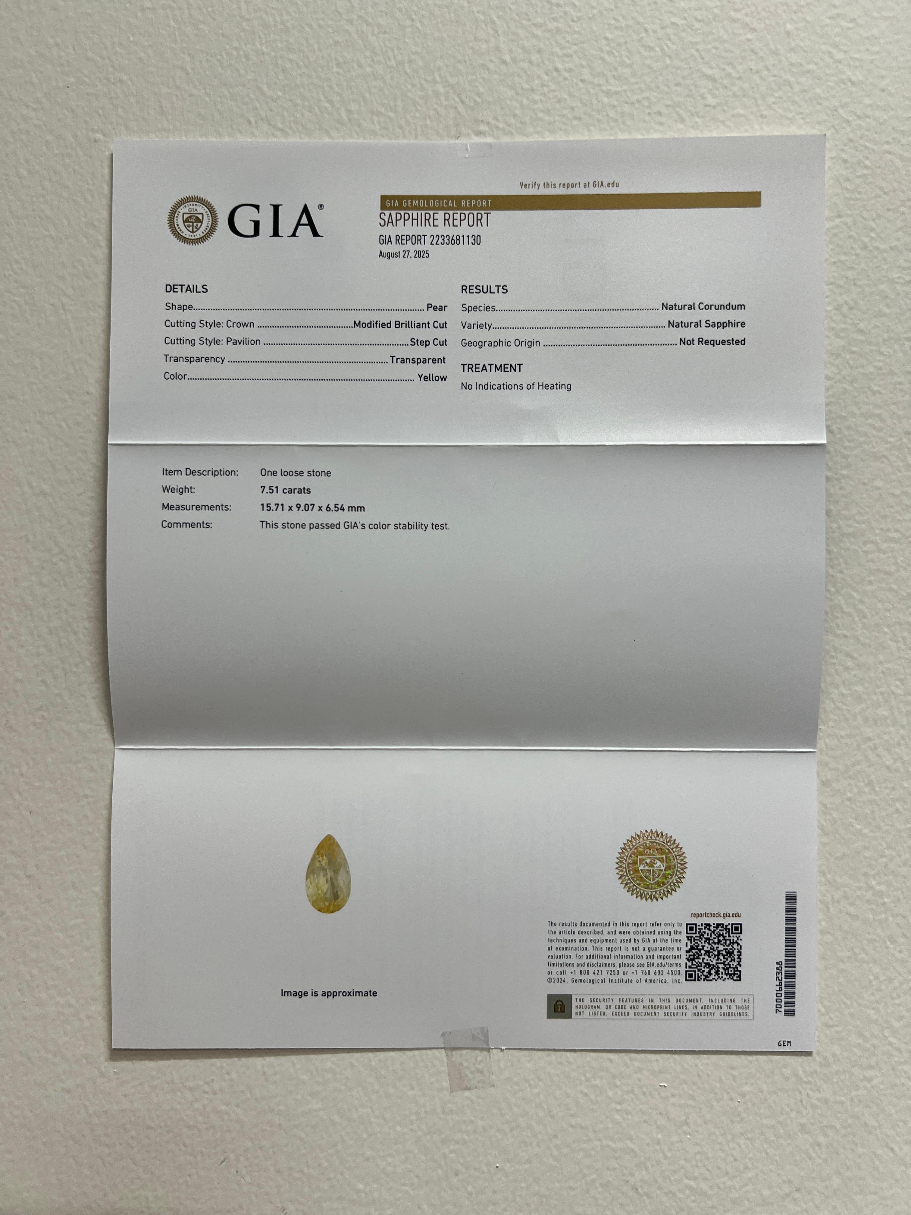 GIA Unbeheizter gelber Saphir Cocktailring in Birnenform aus 18 Karat Gelbgold im Angebot 2