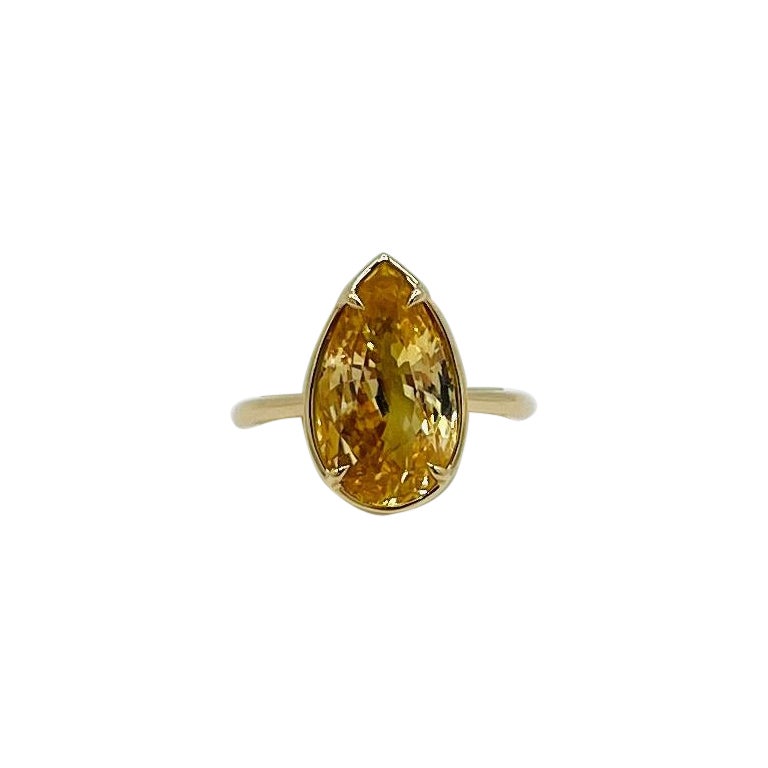 GIA Unbeheizter gelber Saphir Cocktailring in Birnenform aus 18 Karat Gelbgold im Angebot
