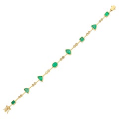 GIA Unique Vintage Columbian Emerald Bezel Set Link Bracelet - 18K Yellow Gold