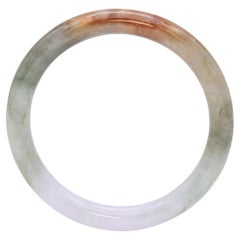 Pulsera de brazalete de jadeíta verde variegada, blanca y marrón anaranjada de grado A GIA
