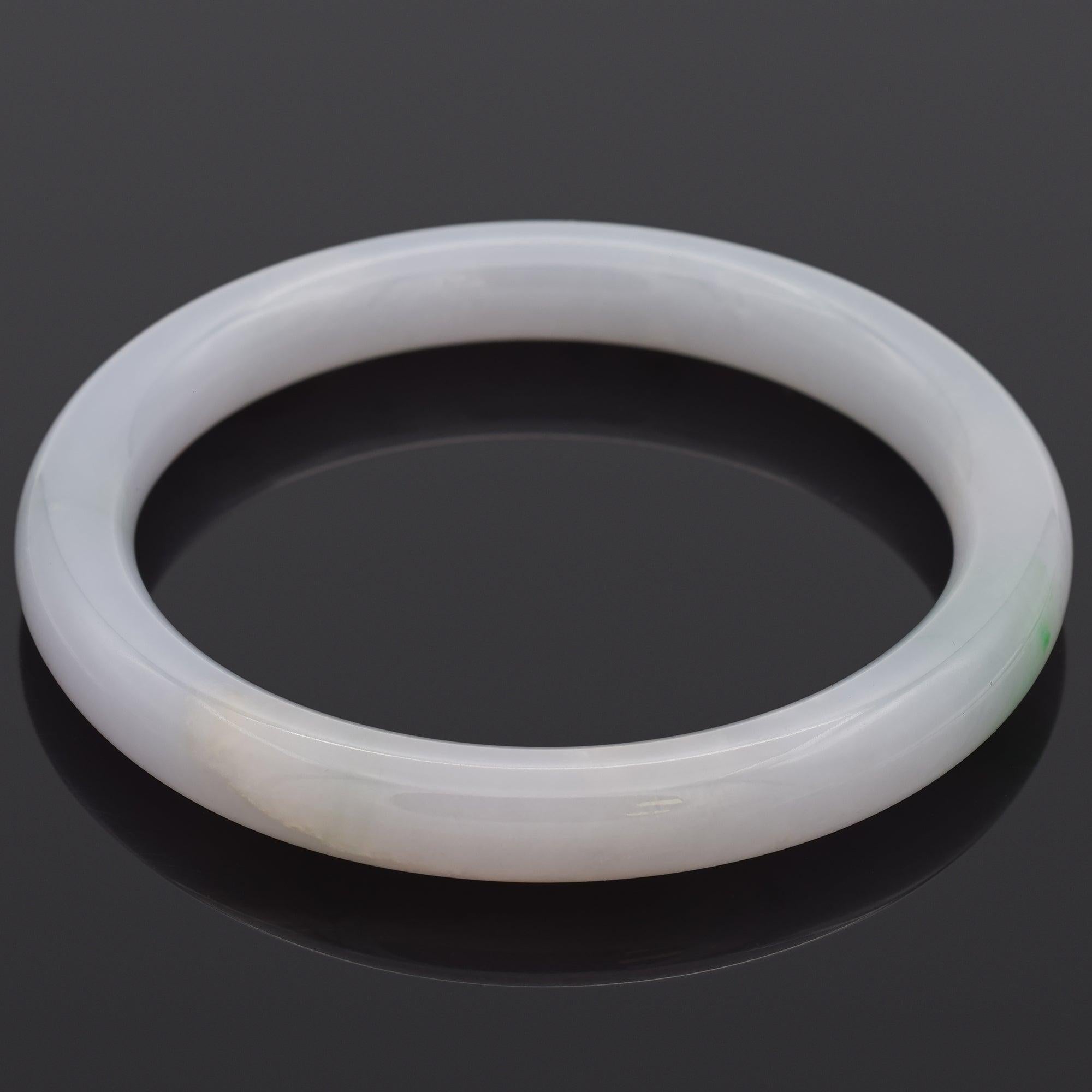 Round Cut GIA Variegated Purple Gray & Natural Green Jadeite Jade Bangle Bracelet For Sale