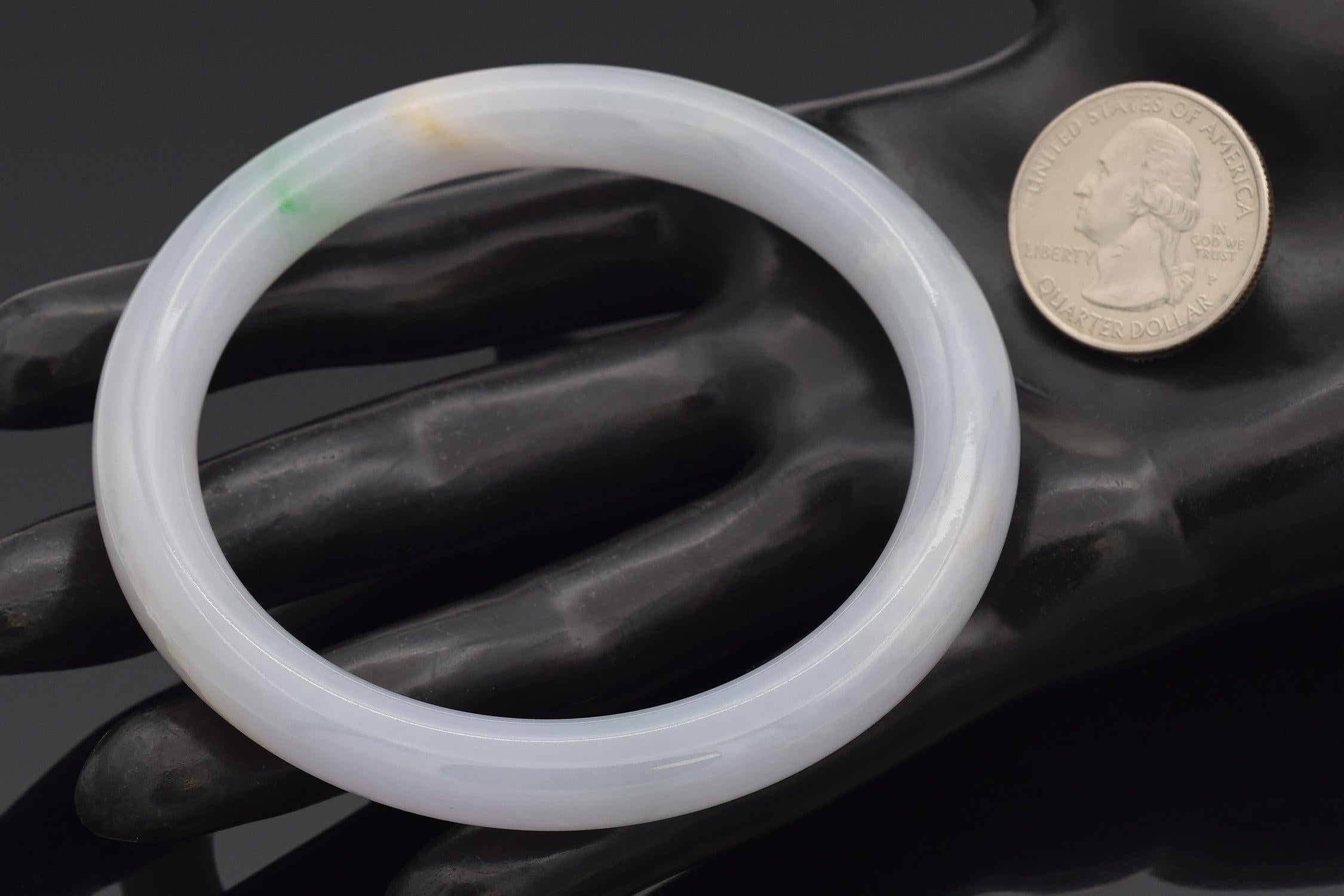 GIA Variegated Purple Gray & Natural Green Jadeite Jade Bangle Bracelet For Sale 1