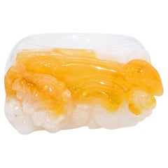 GIA Variegated White and Orangey Yellow Jadeite Jade Dragon Carved Ring