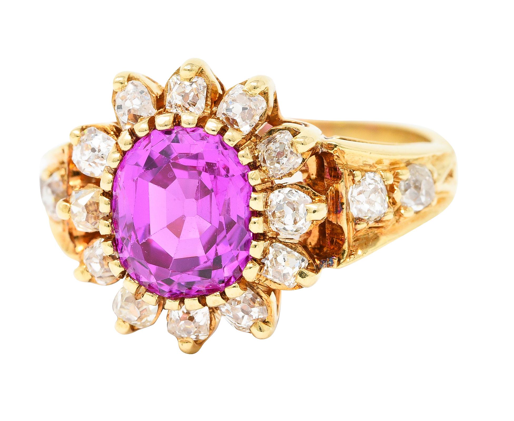 GIA Victorian 2.94 Carats Cushion No-Heat Pink Burma Sapphire Diamond Ring 1