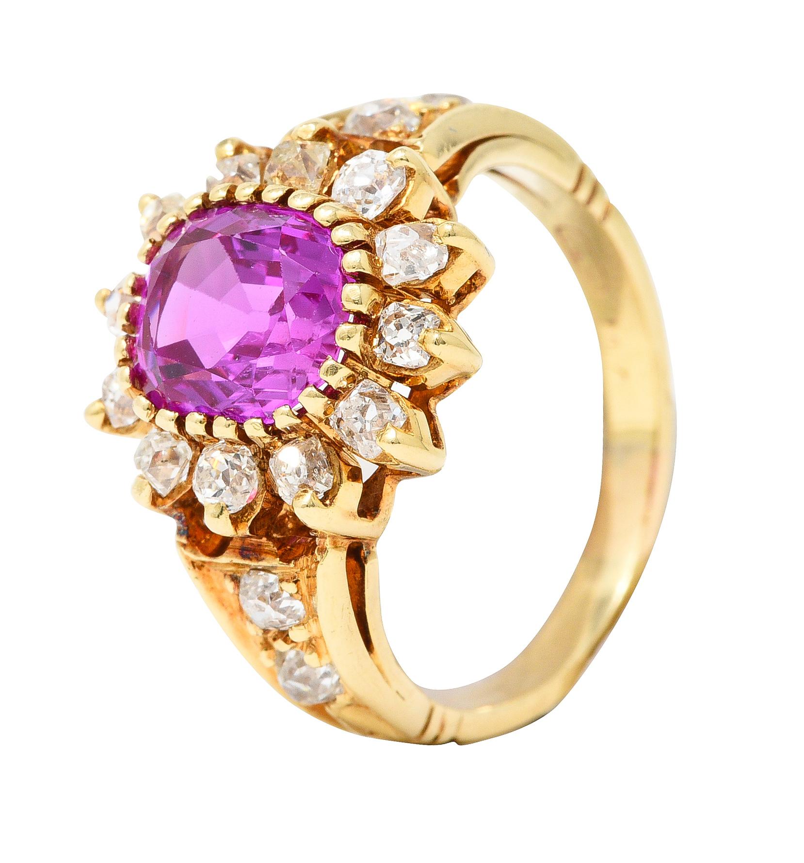 GIA Victorian 2.94 Carats Cushion No-Heat Pink Burma Sapphire Diamond Ring 3