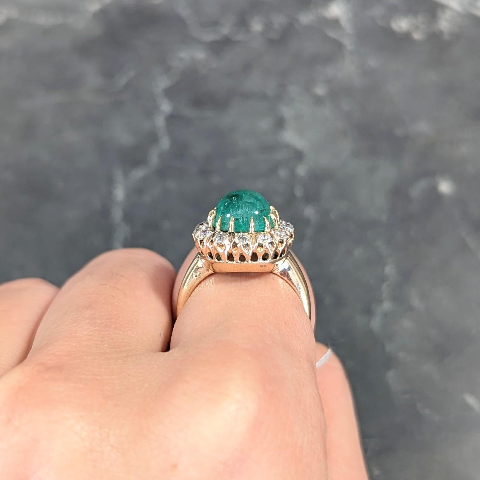 GIA Victorian 6.28 Carats Colombian Emerald OEC Diamond 14 Karat Ring For Sale 8