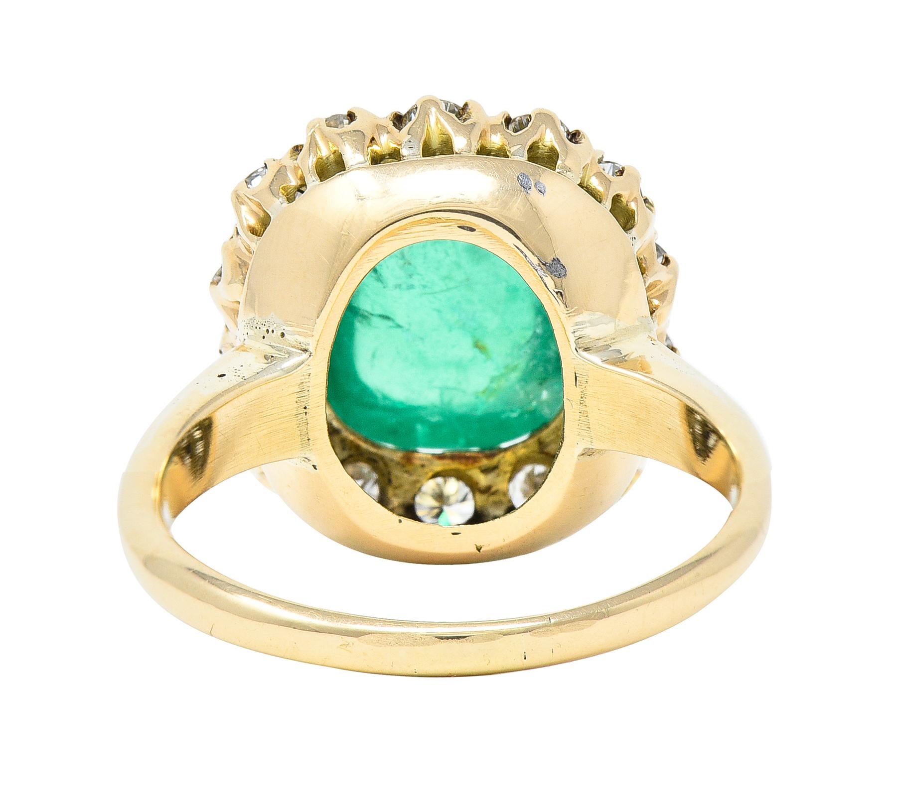 GIA Victorian 6.28 Carats Colombian Emerald OEC Diamond 14 Karat Ring In Excellent Condition For Sale In Philadelphia, PA