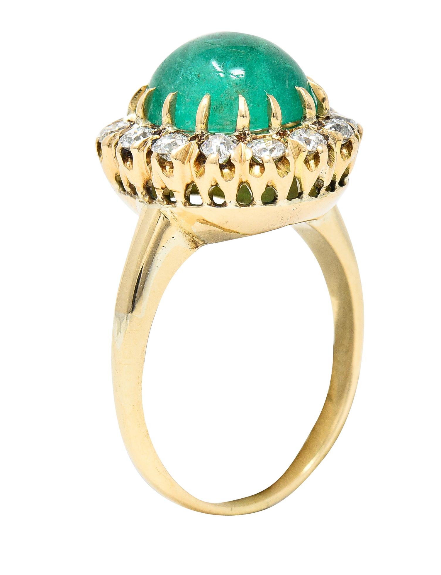 GIA Victorian 6.28 Carats Colombian Emerald OEC Diamond 14 Karat Ring For Sale 2