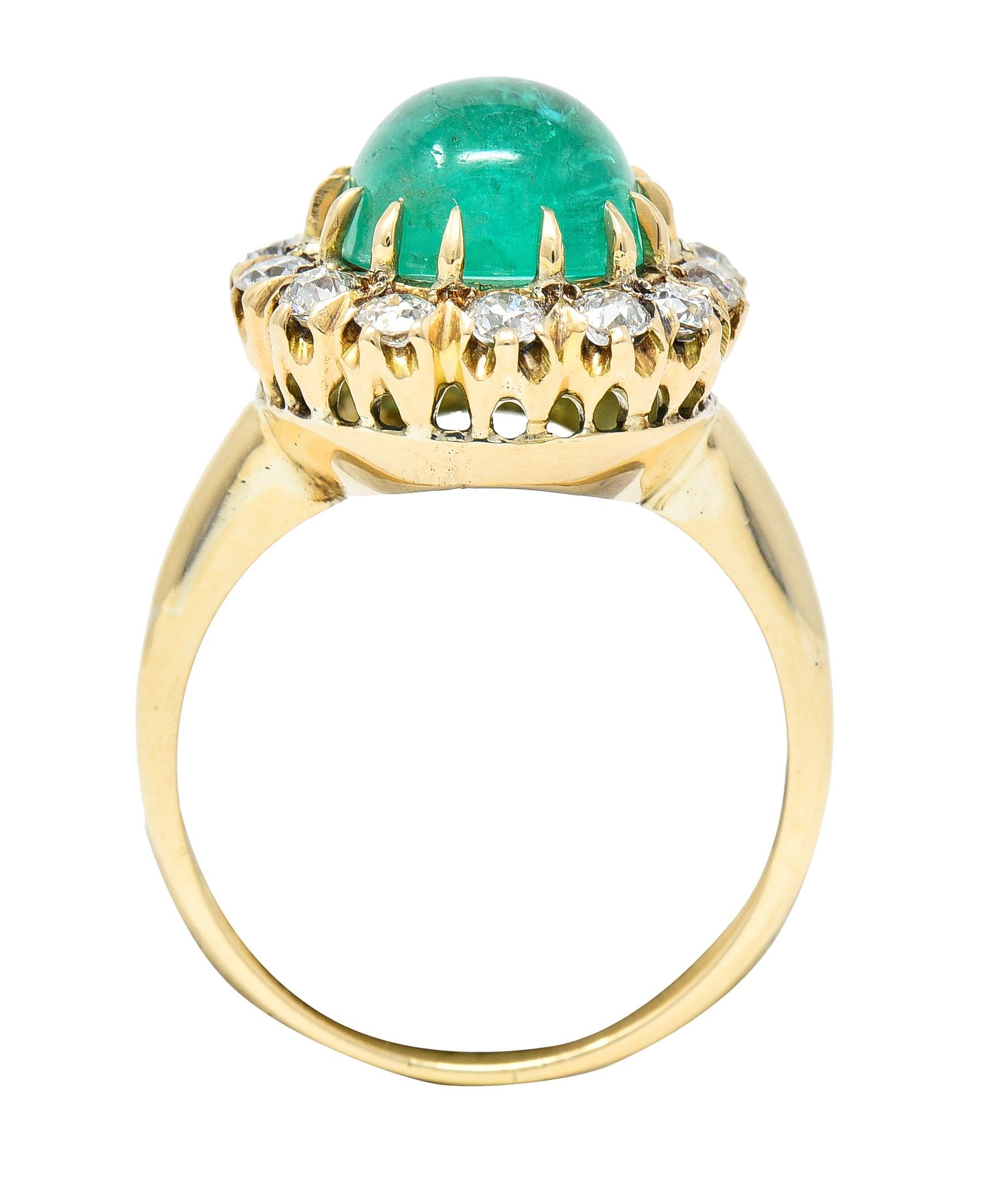 GIA Victorian 6.28 Carats Colombian Emerald OEC Diamond 14 Karat Ring For Sale 3