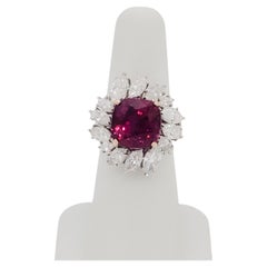 GIA Vietnamese Ruby Cushion and White Diamond Cocktail Ring in Platinum and Gold
