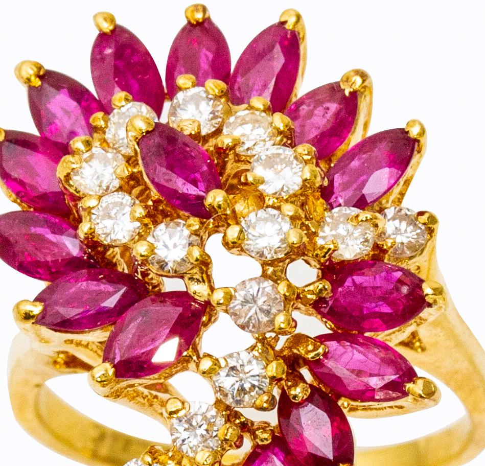 Marquise Cut GIA Vintage 14k Gold Ruby and Diamond Ring