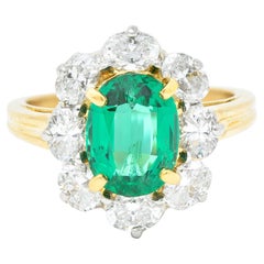 GIA Vintage 2.96 Carats Emerald Cut Diamond Platinum 18 Karat Yellow Gold Ring