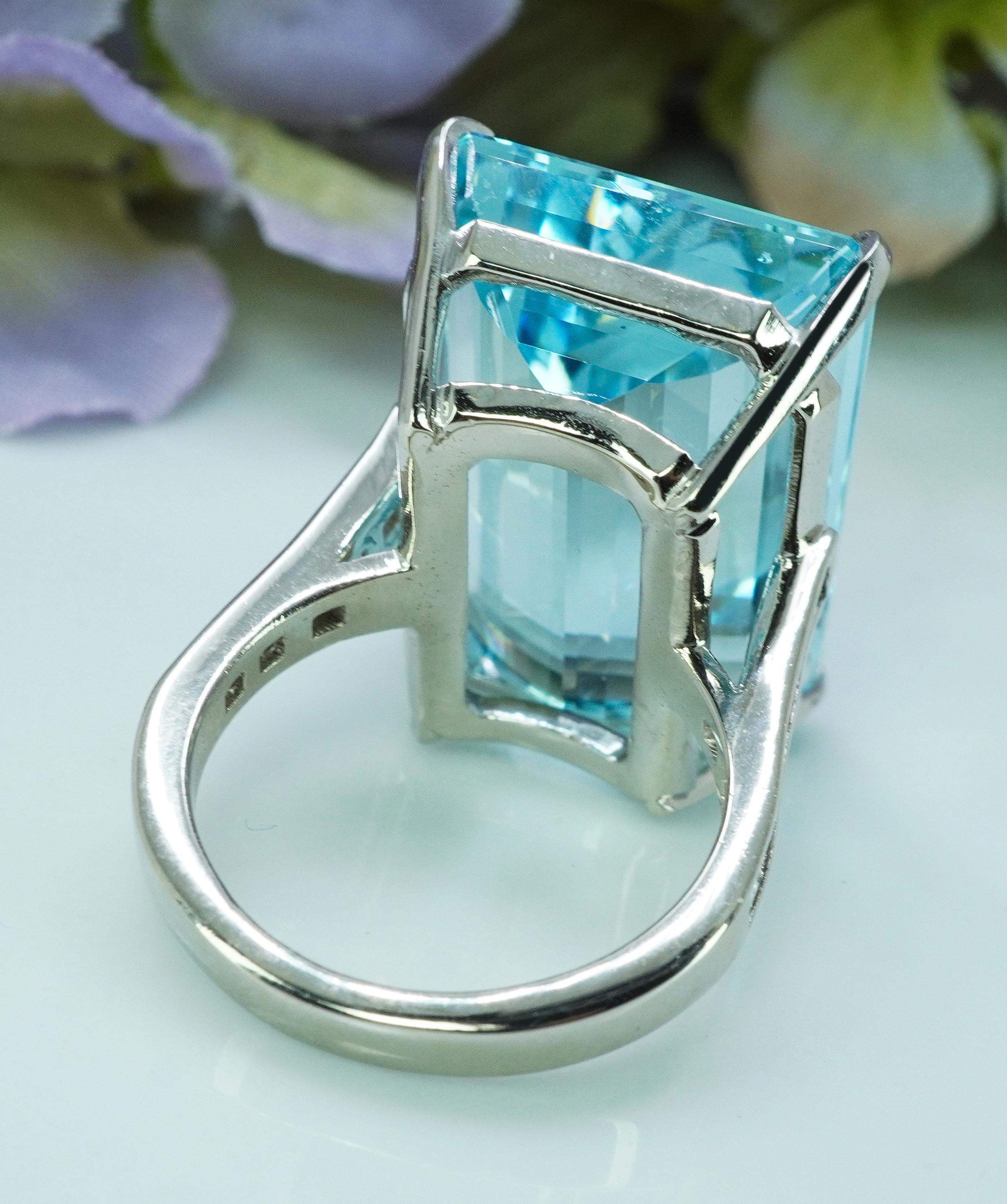 GIA Vintage 30ct Aquamarine Asscher Diamond Ring 18K White Gold Estate Jewelry For Sale 9