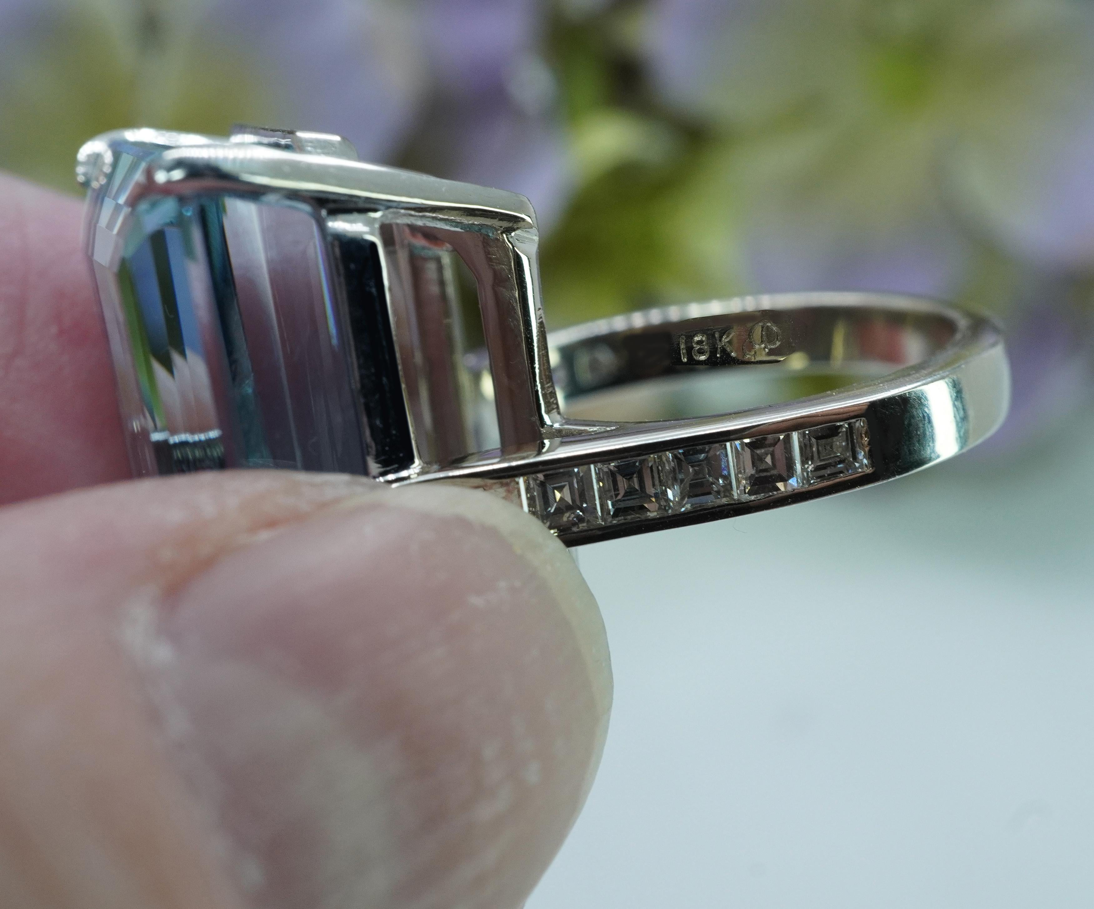 GIA Vintage 30ct Aquamarine Asscher Diamond Ring 18K White Gold Estate Jewelry For Sale 10