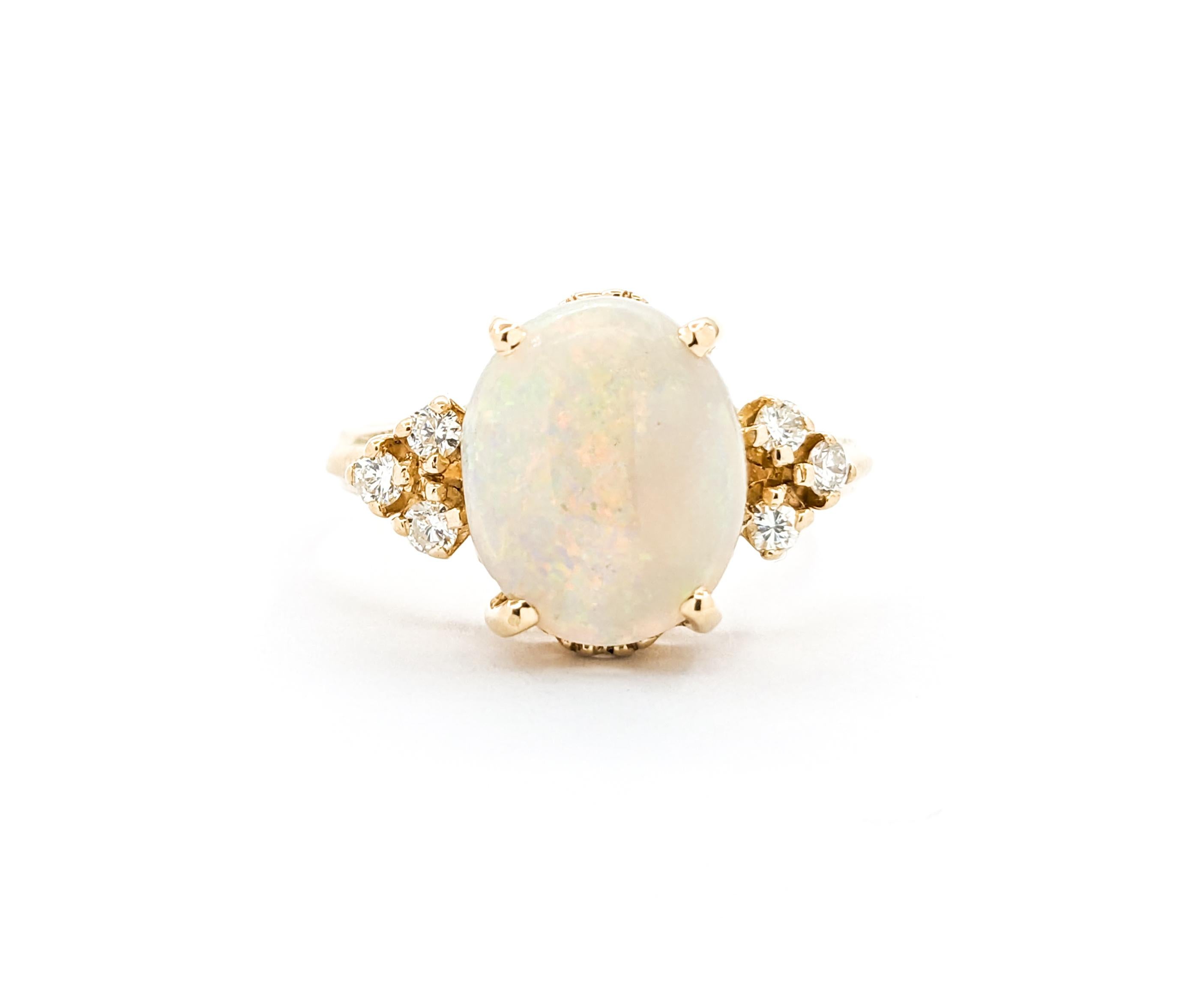 GIA Vintage Australian Opal & Diamond Ring in Yellow Gold For Sale 6