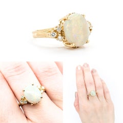 GIA Vintage Australian Opal & Diamond Ring in Yellow Gold
