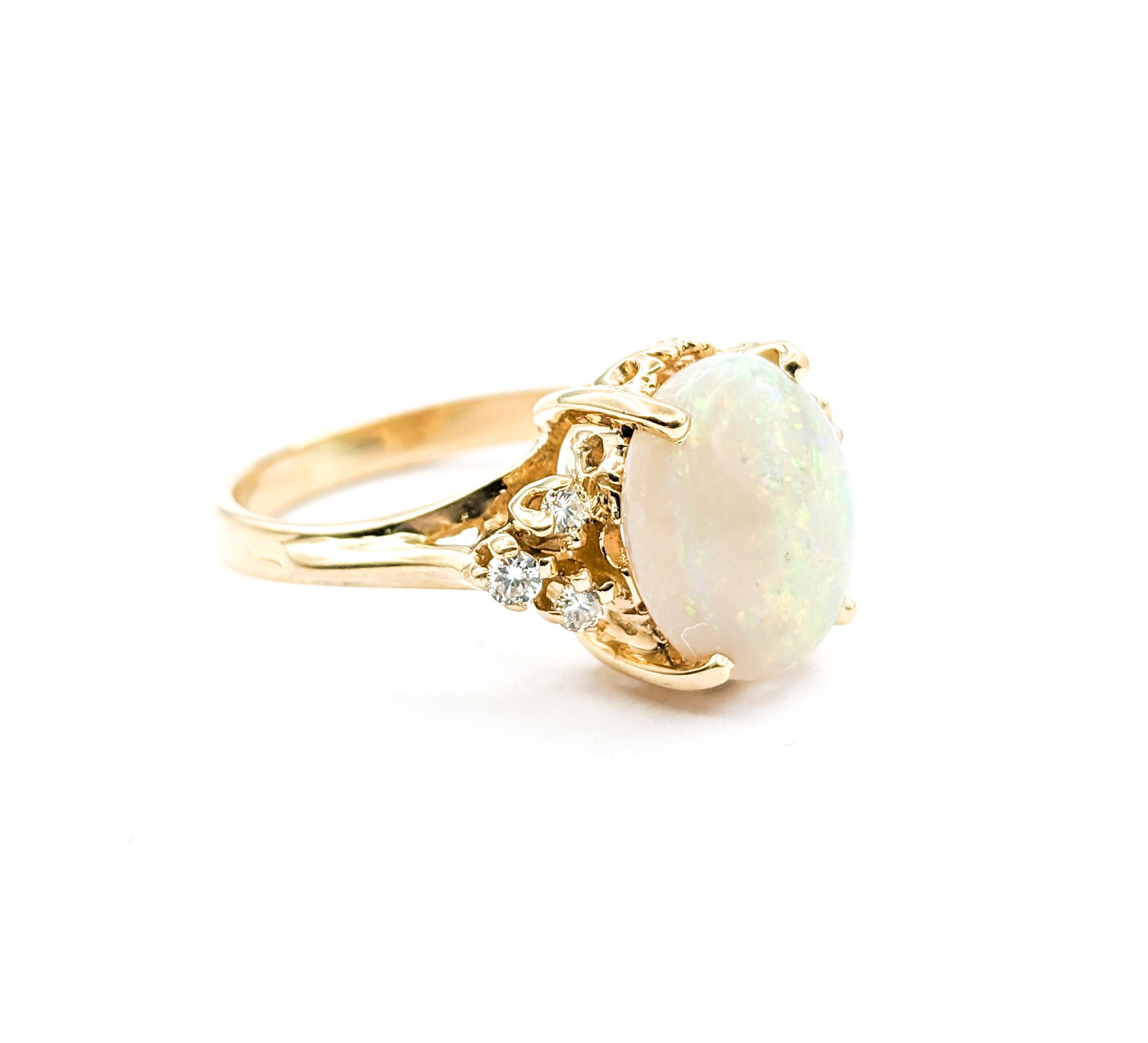 Contemporary GIA Vintage Australian Opal & Diamond Ring in Yellow Gold For Sale