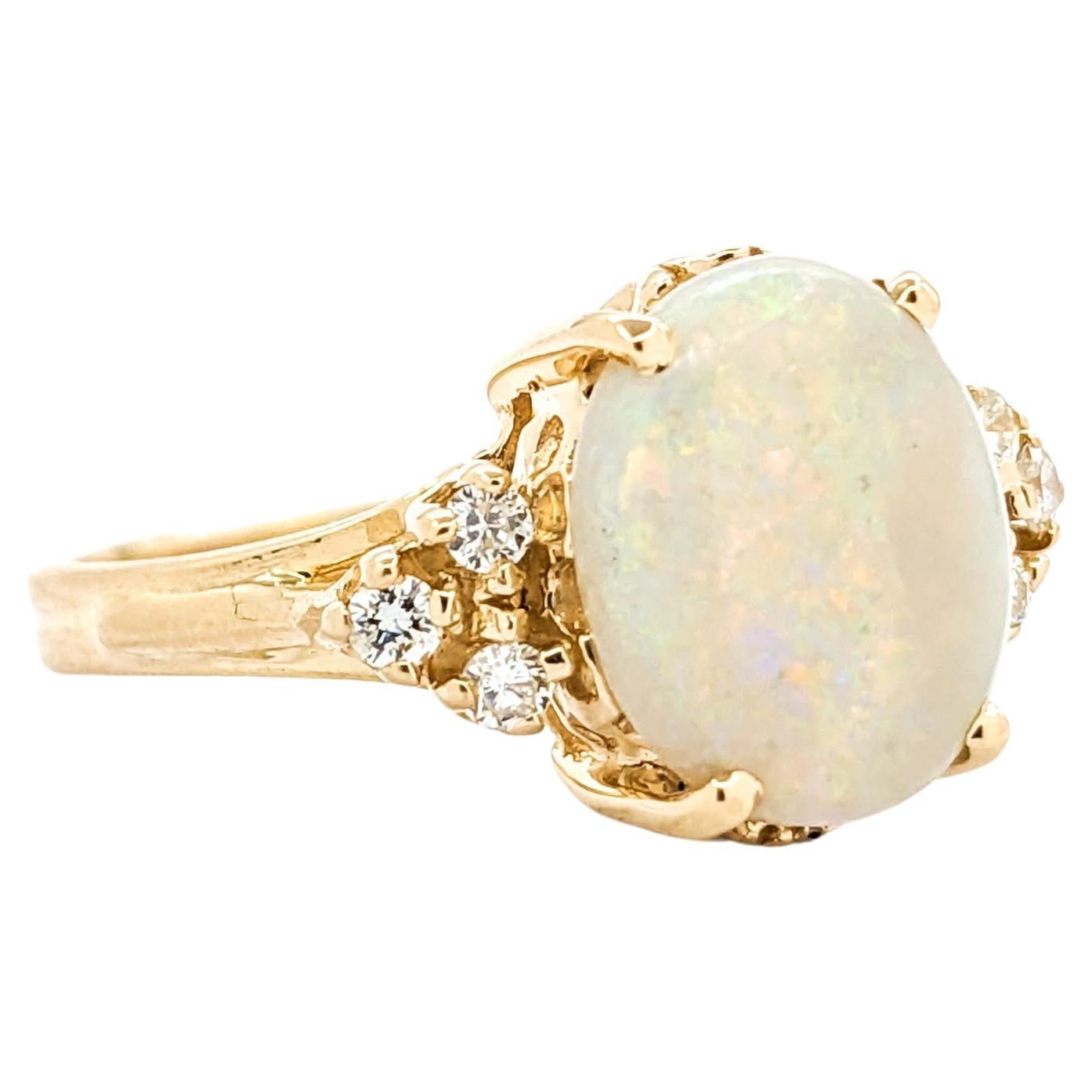 GIA Vintage Australian Opal & Diamond Ring in Yellow Gold