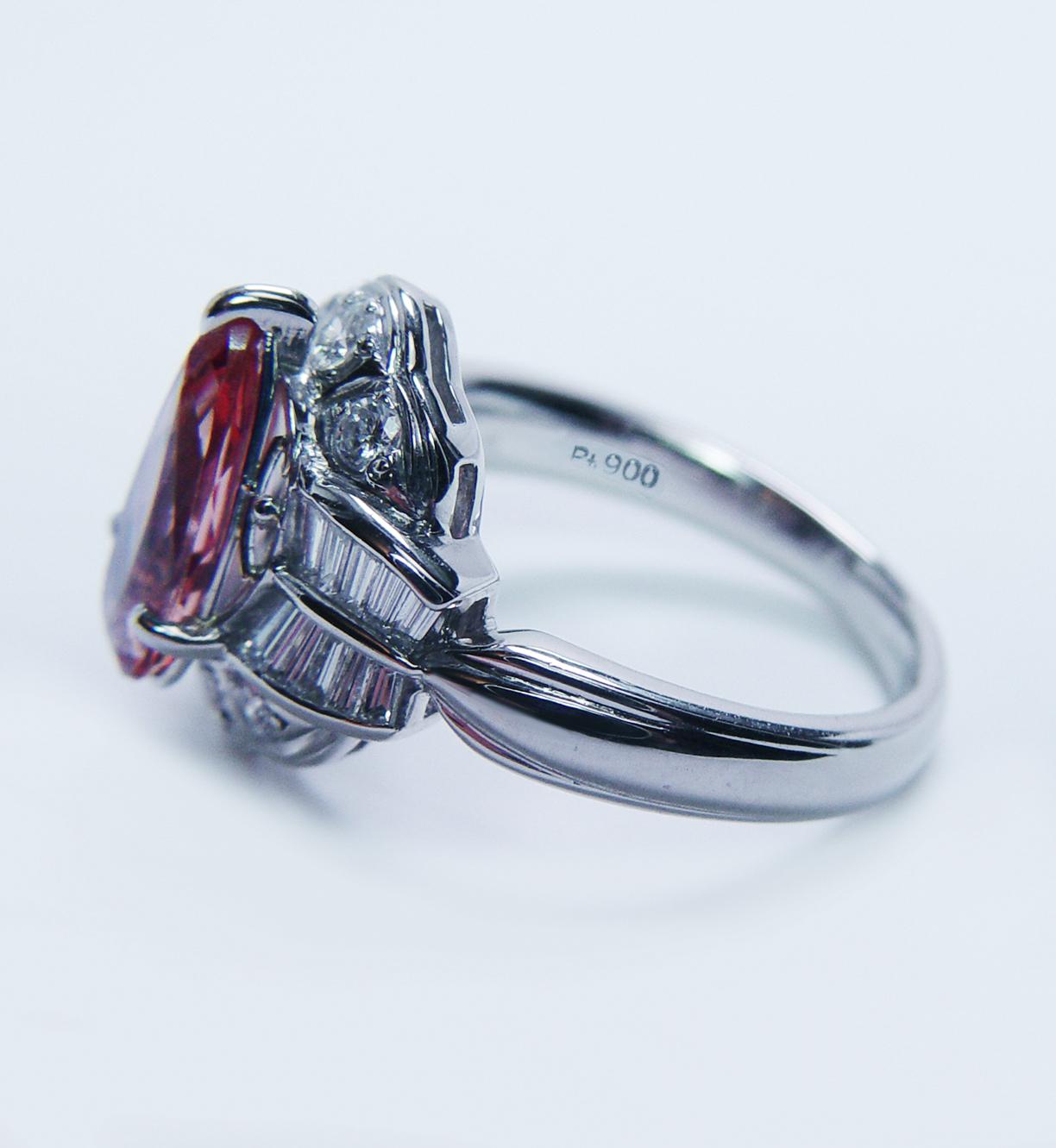 GIA Vintage Diamond Imperial Topaz Ring Platinum Estate Salmon Peach estate For Sale 5