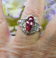 GIA Vintage Diamond Imperial Topaz Ring Platinum Estate Salmon Peach estate