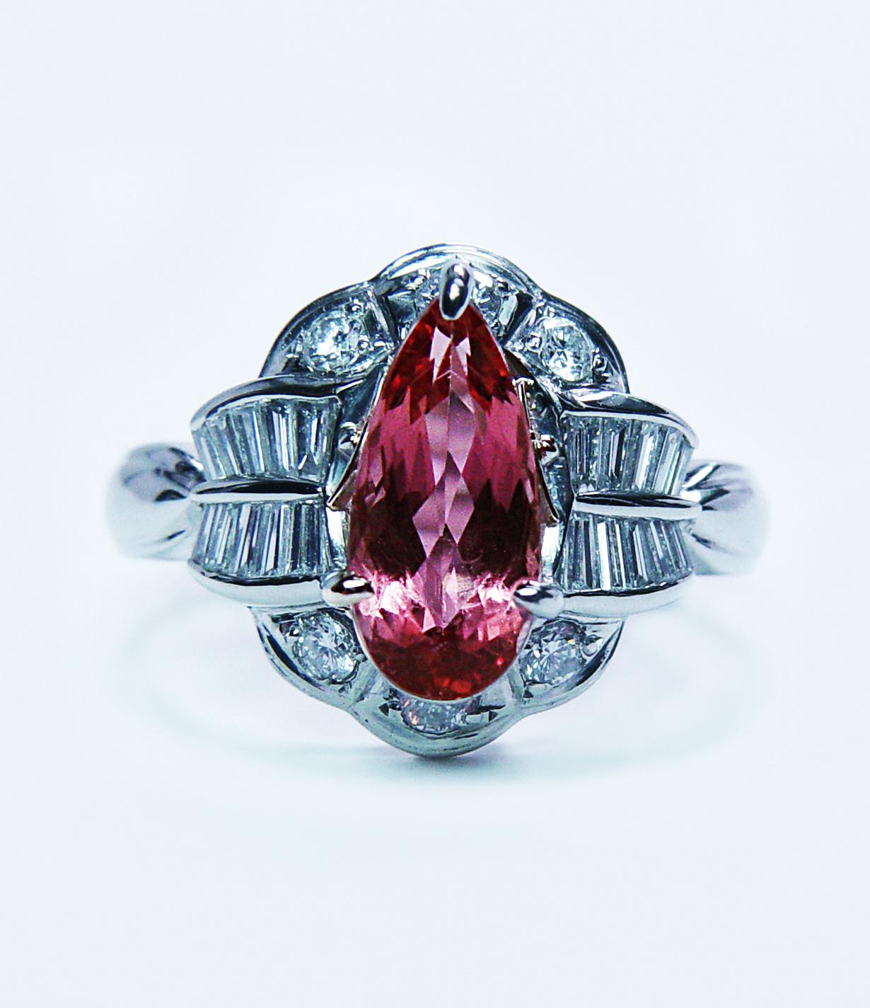 GIA Vintage Diamond Imperial Topaz Ring Platinum Estate Salmon Peach estate For Sale 1