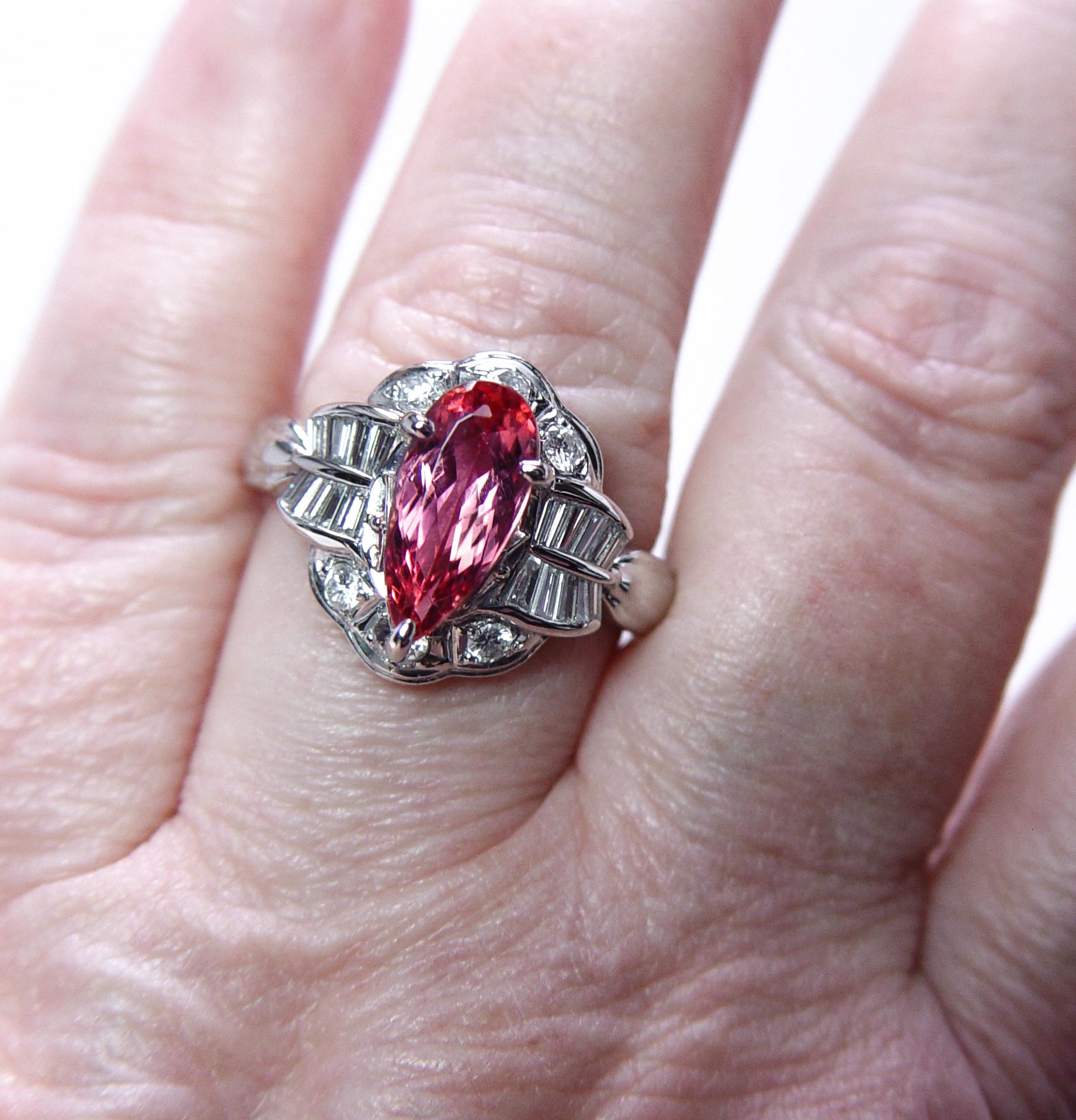 GIA Vintage Diamond Imperial Topaz Ring Platinum Estate Salmon Peach estate For Sale 3
