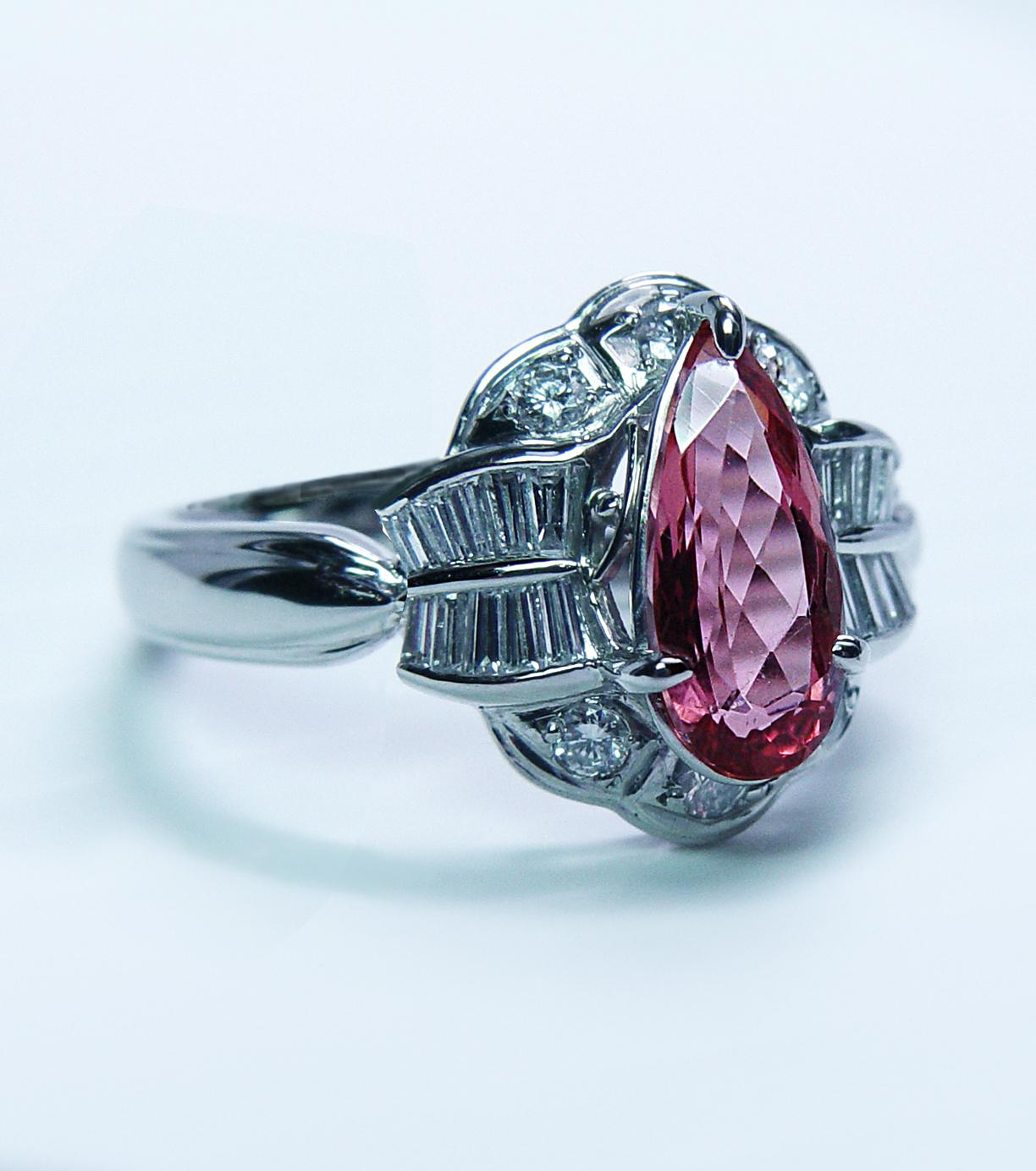 GIA Vintage Diamond Imperial Topaz Ring Platinum Estate Salmon Peach estate For Sale 4