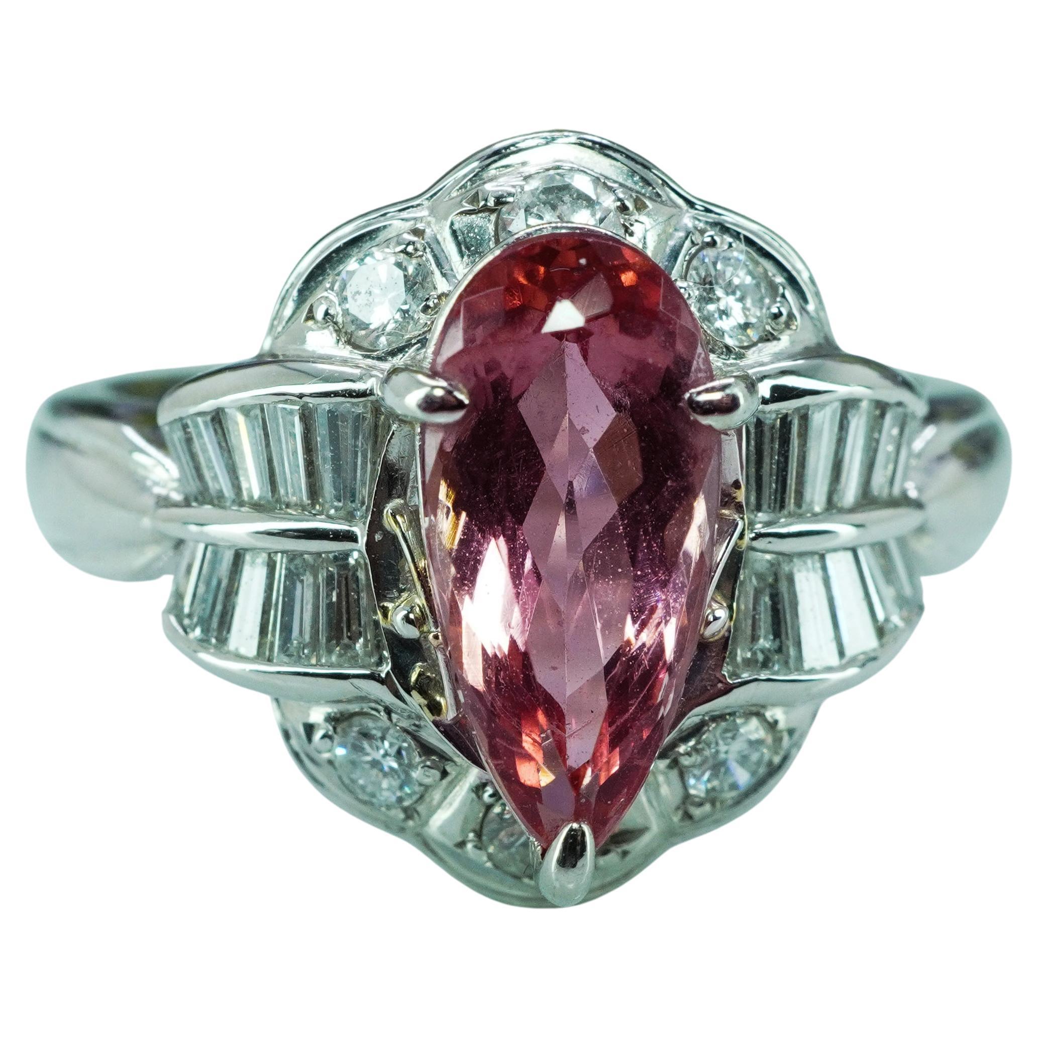 GIA Vintage Diamond Imperial Topaz Ring Platinum Estate Salmon Peach estate