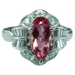 GIA Anello con diamante d'epoca e topazio imperiale in platino Estate Salmon Peach Estate