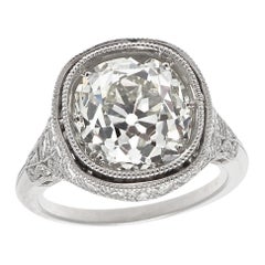 GIA Vintage Four Carat Old Mine Cut Diamond Platinum Ring