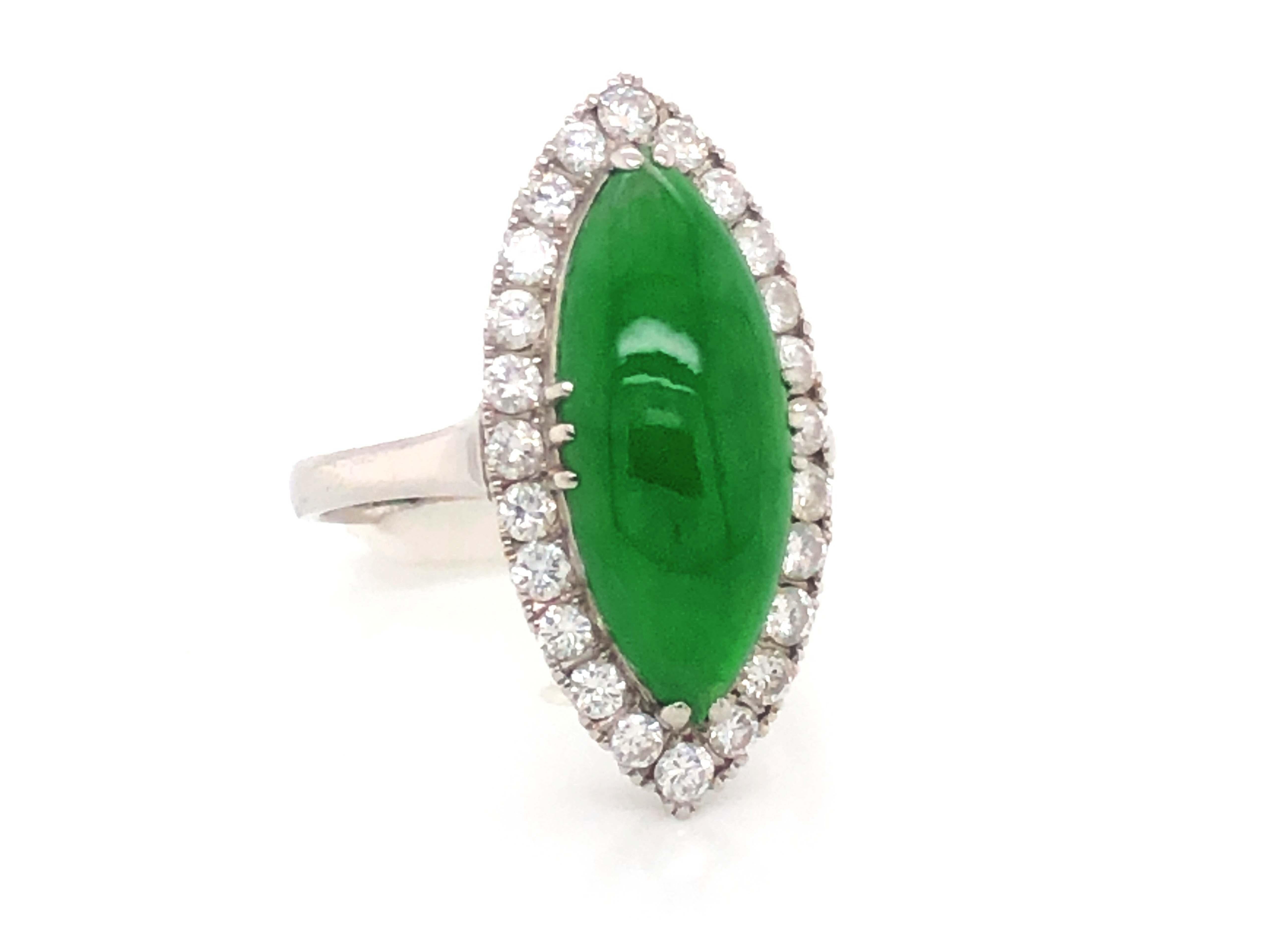GIA Vintage Marquise Double Cabochon Green Translucent Jadeite Jade Diamond Ring In Excellent Condition In Honolulu, HI