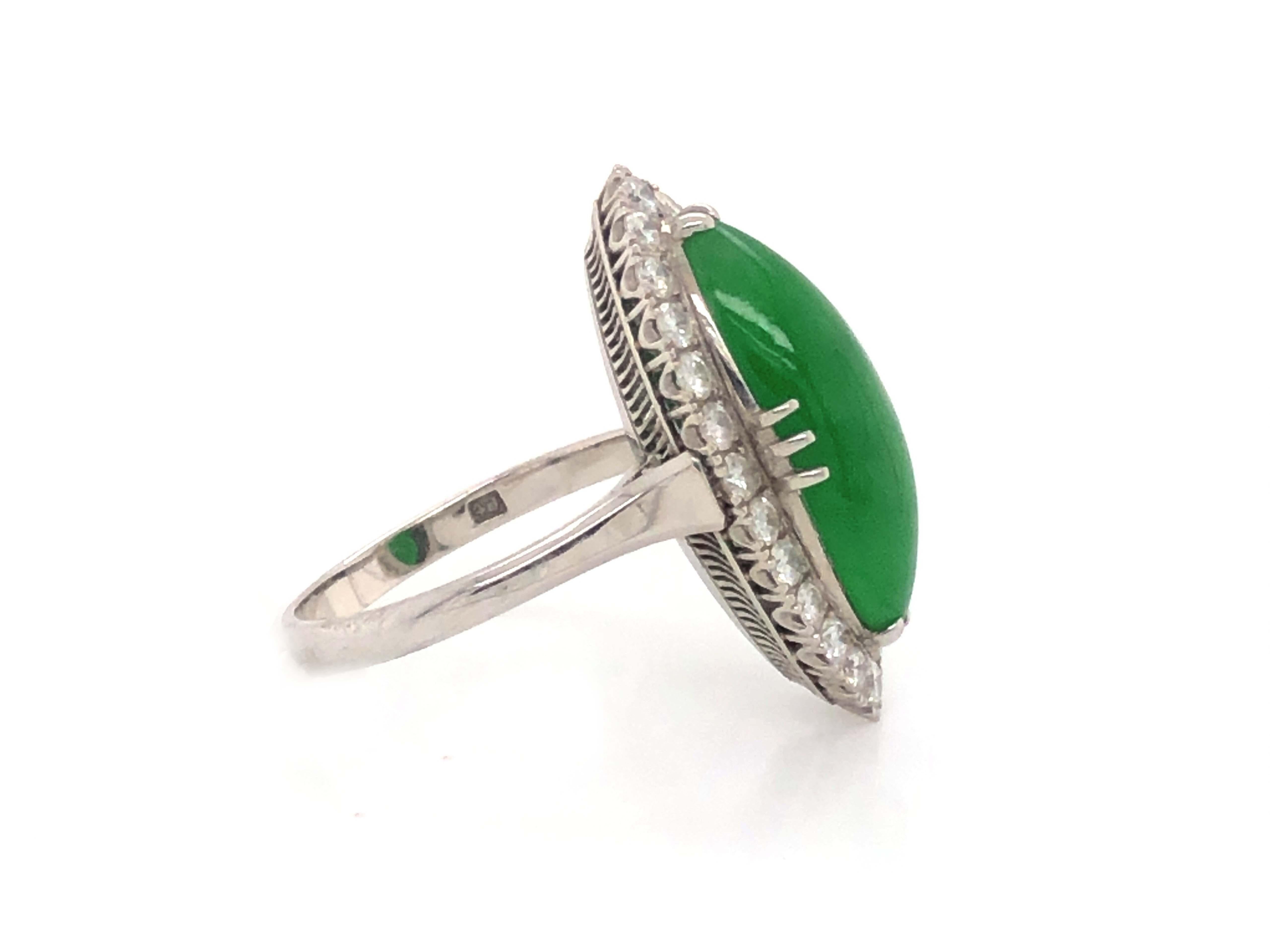 GIA Vintage Marquise Double Cabochon Green Translucent Jadeite Jade Diamond Ring 2
