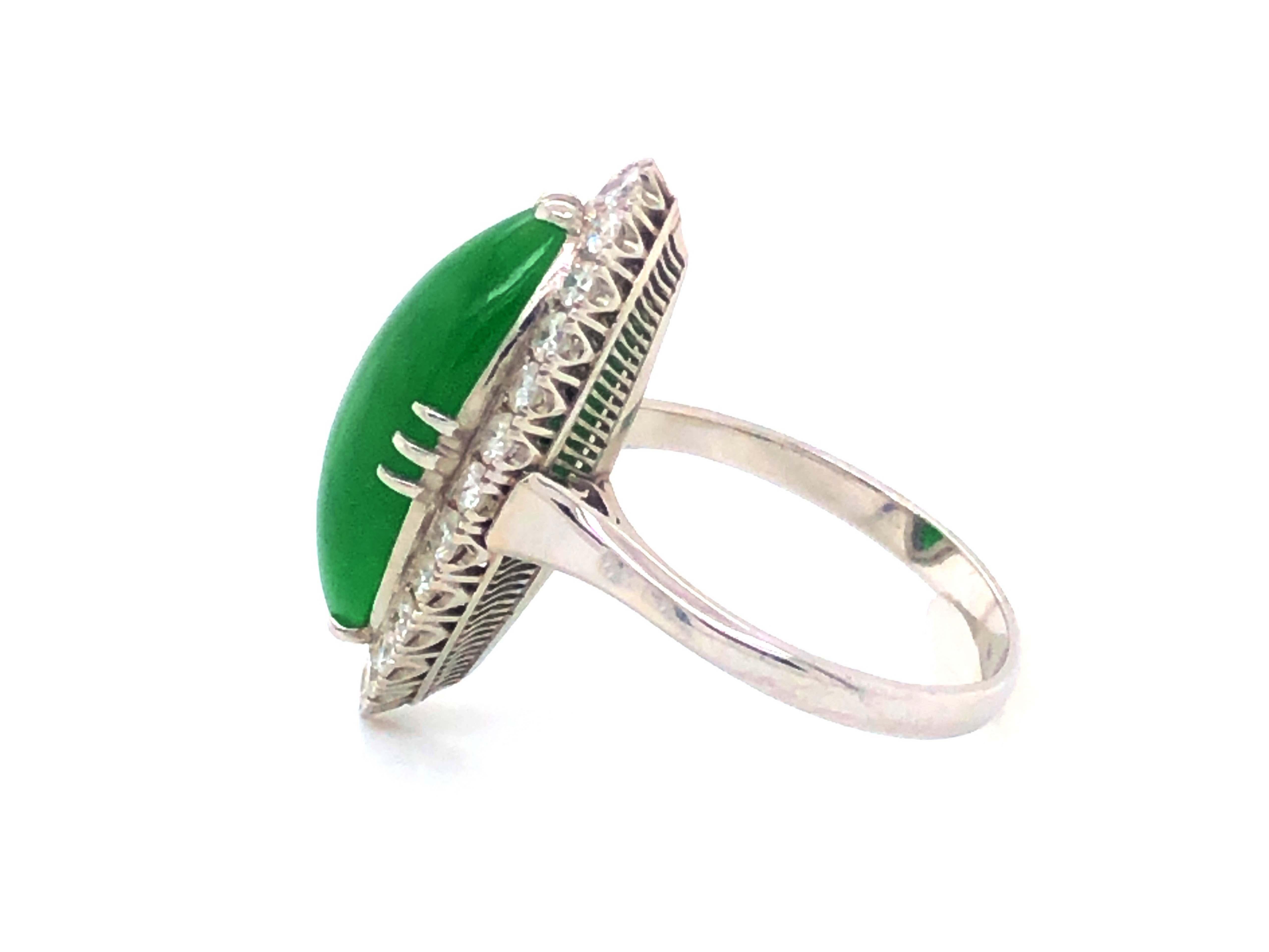 GIA Vintage Marquise Double Cabochon Green Translucent Jadeite Jade Diamond Ring 3