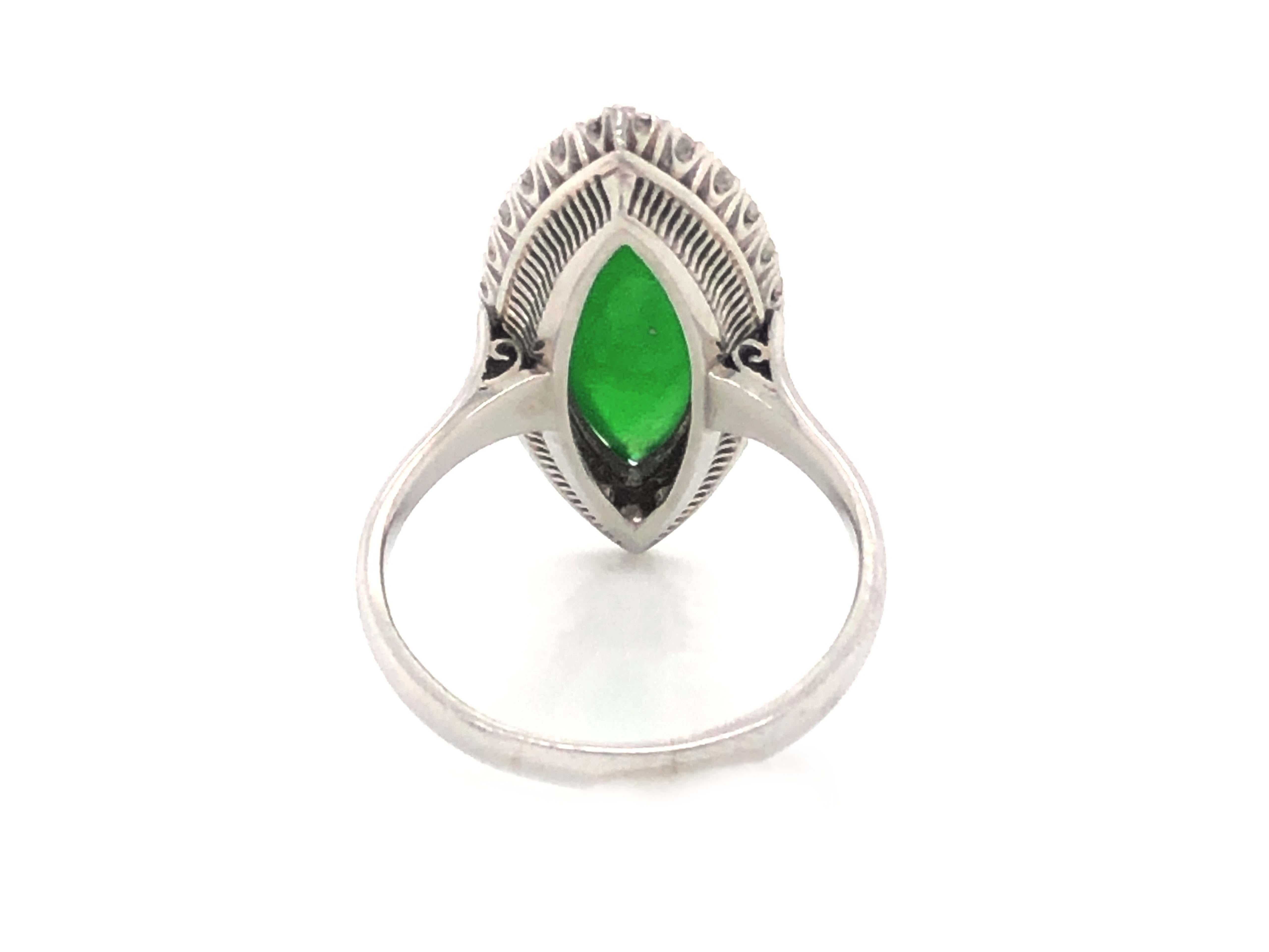 GIA Vintage Marquise Double Cabochon Green Translucent Jadeite Jade Diamond Ring 4